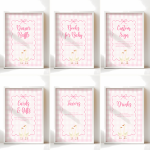 Baby Shower Table Sign Bundle - Pink Silly Goose Gingham BS22