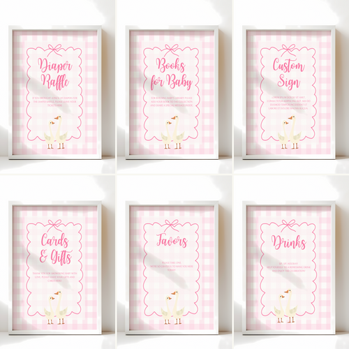 Baby Shower Table Sign Bundle - Pink Silly Goose Gingham BS22