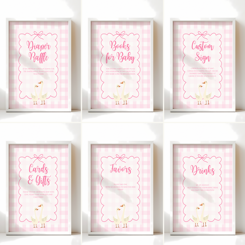 Baby Shower Table Sign Bundle - Pink Silly Goose Gingham BS22