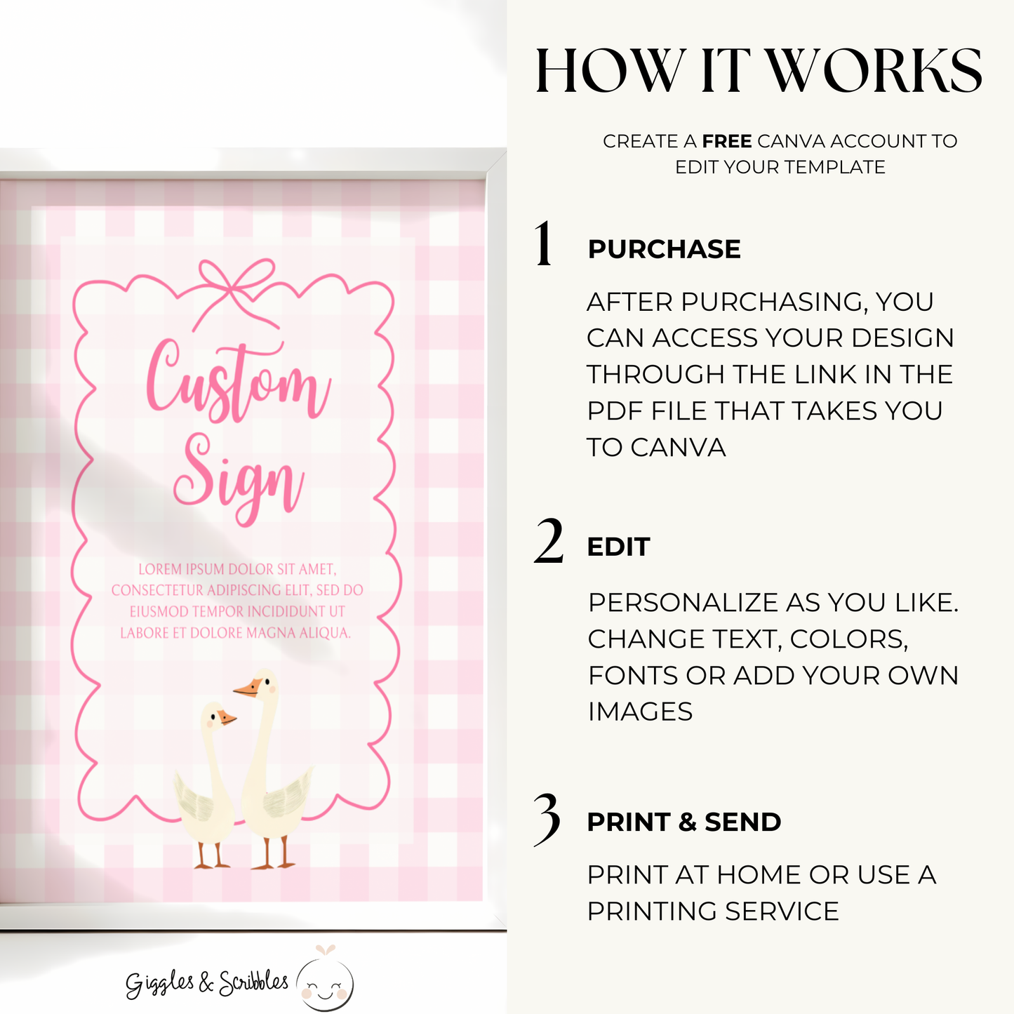 Baby Shower Table Sign Bundle - Pink Silly Goose Gingham BS22