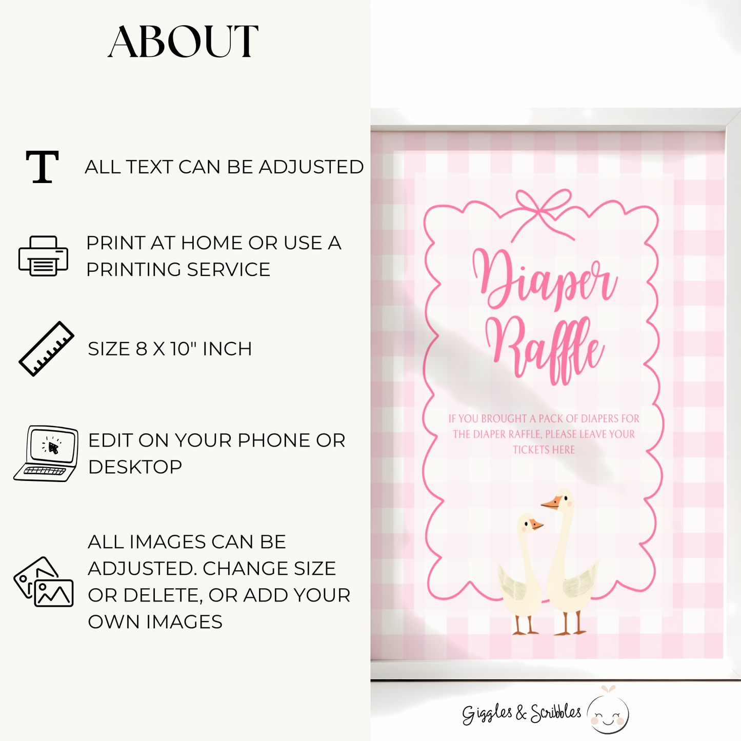 Baby Shower Table Sign Bundle - Pink Silly Goose Gingham BS22
