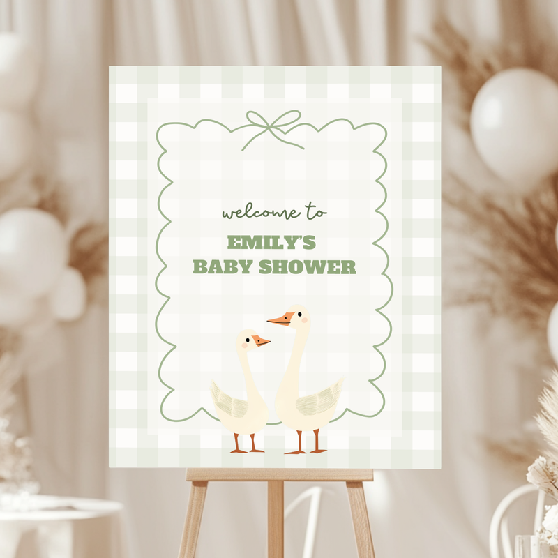 Baby Shower Welcome Sign - Green Silly Goose Gingham BS24