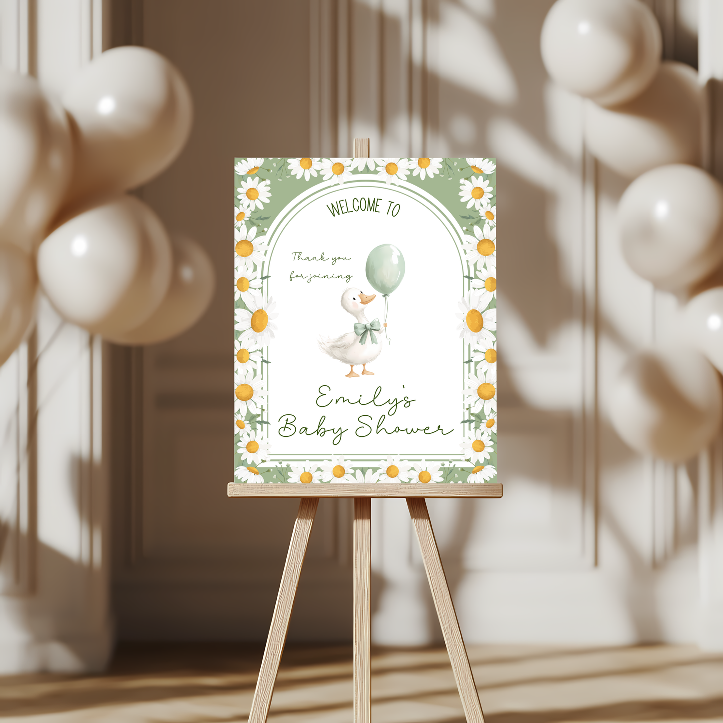 Baby Shower Welcome Sign - Little Silly Goose Green Daisies BS88