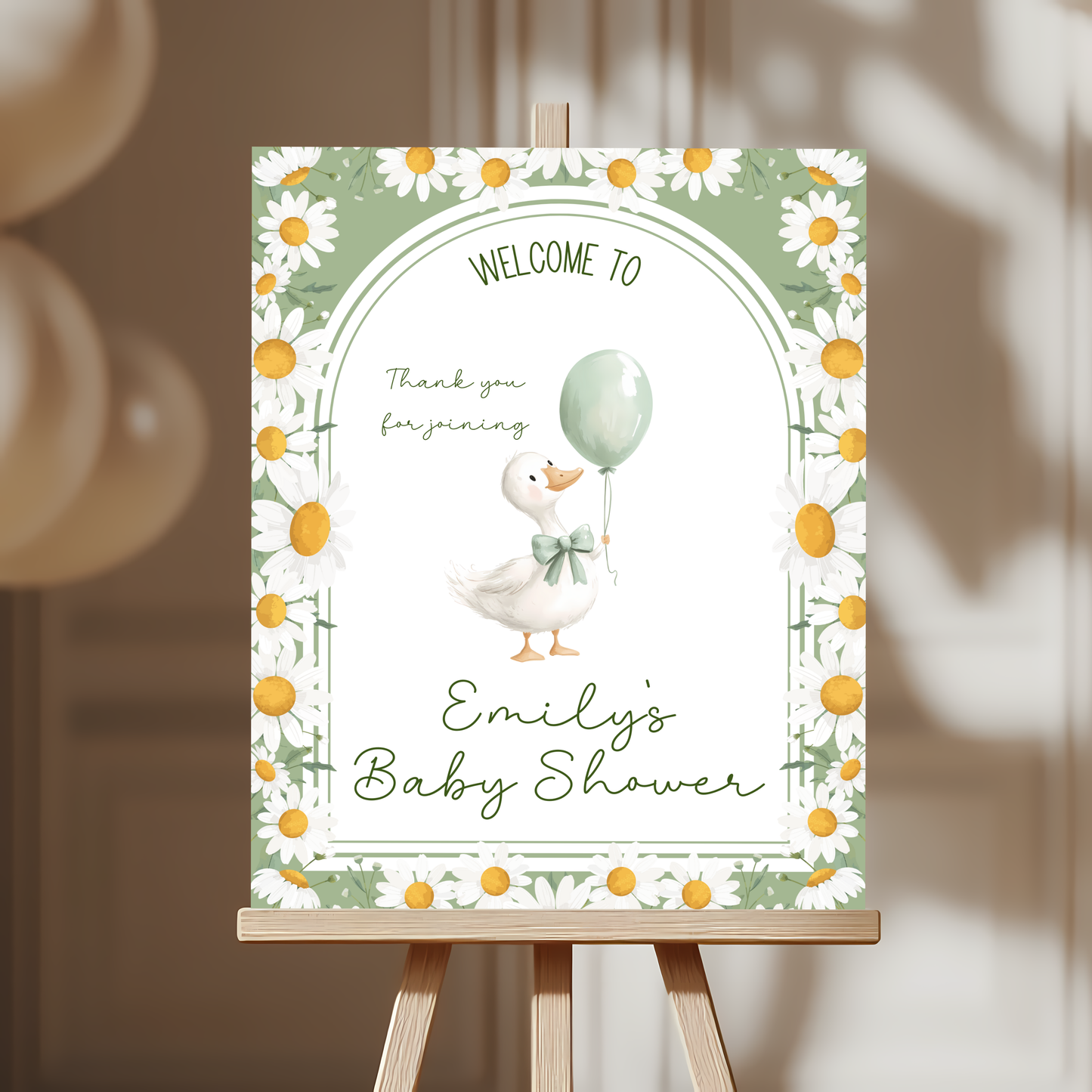 Baby Shower Welcome Sign - Little Silly Goose Green Daisies BS88