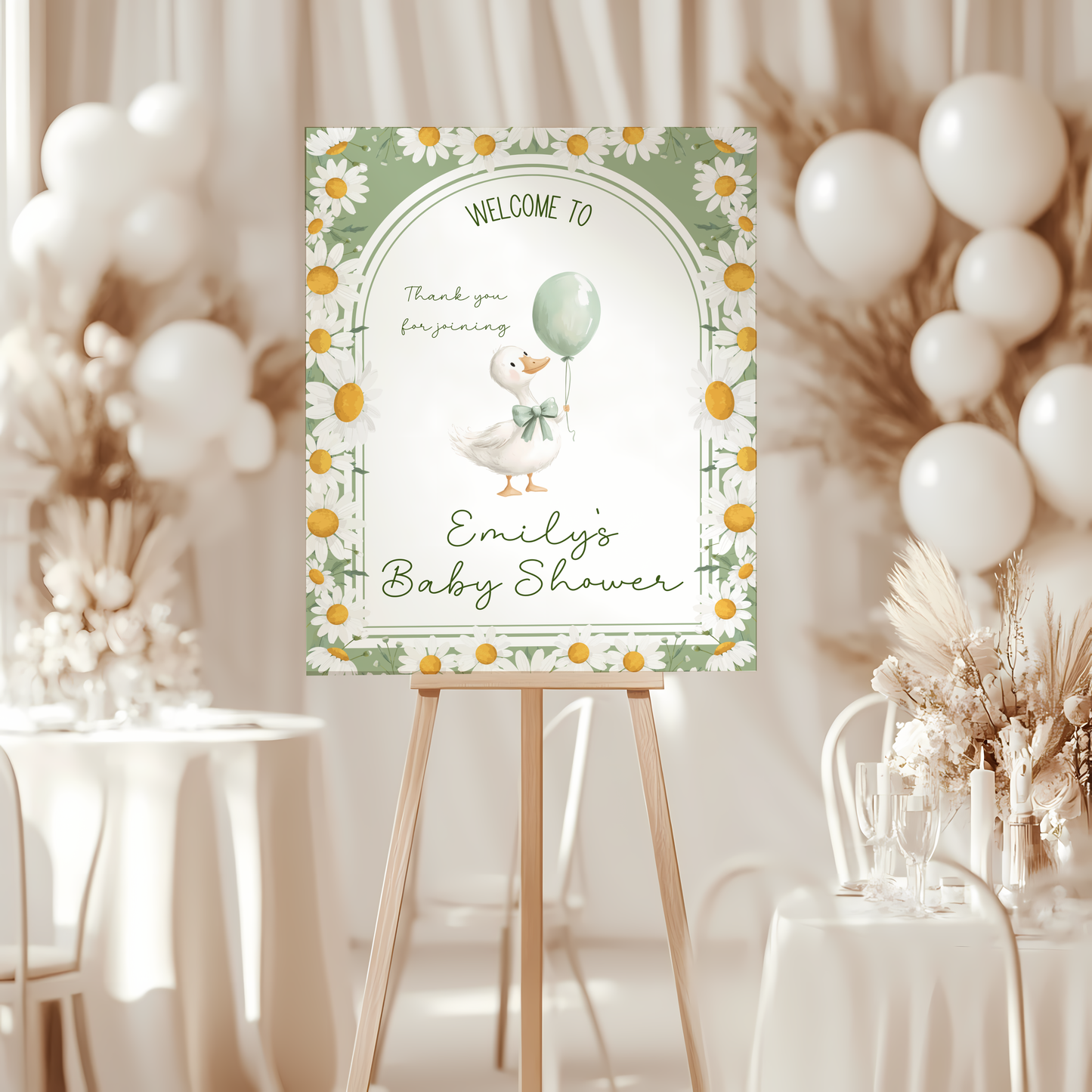 Baby Shower Welcome Sign - Little Silly Goose Green Daisies BS88