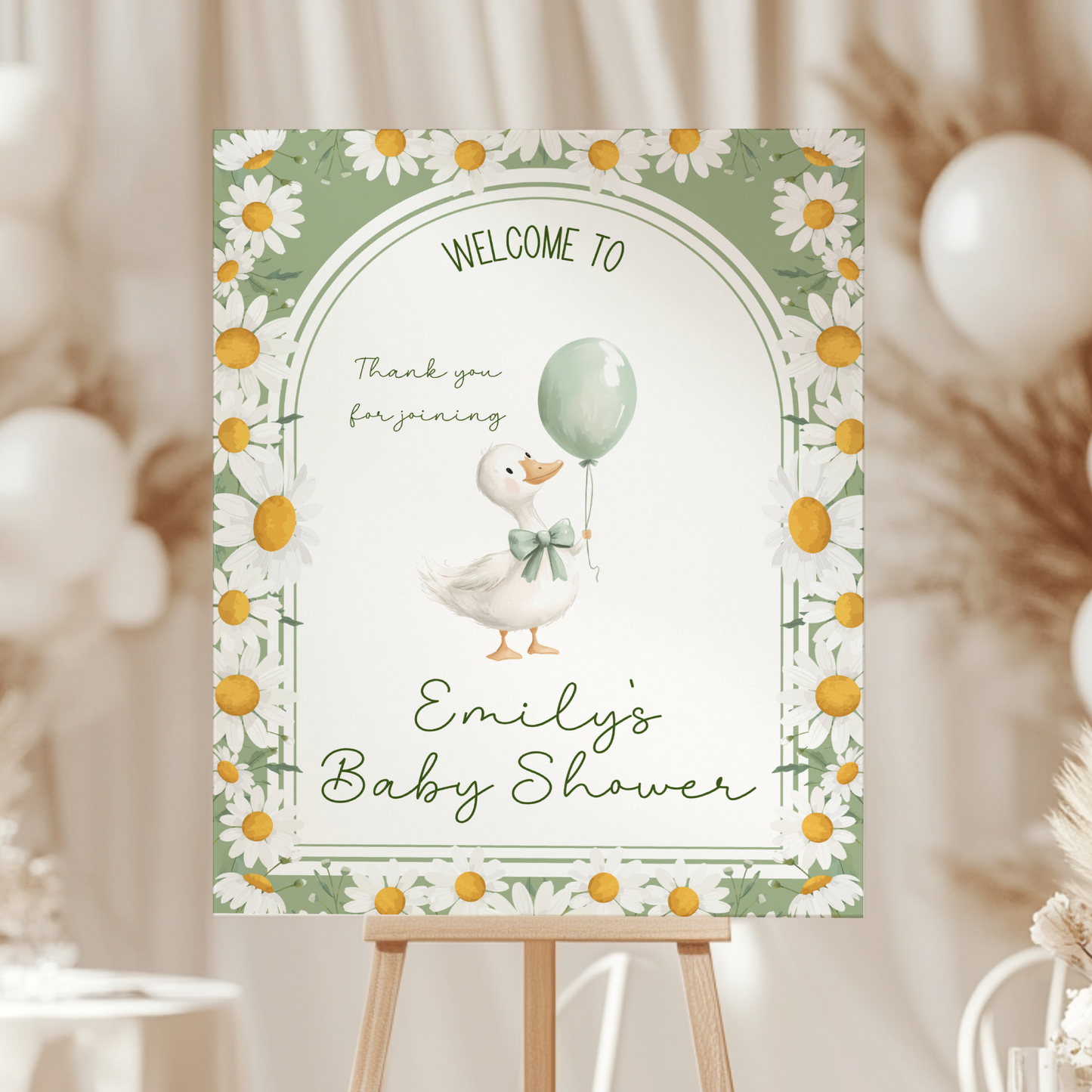 Baby Shower Welcome Sign - Little Silly Goose Green Daisies BS88