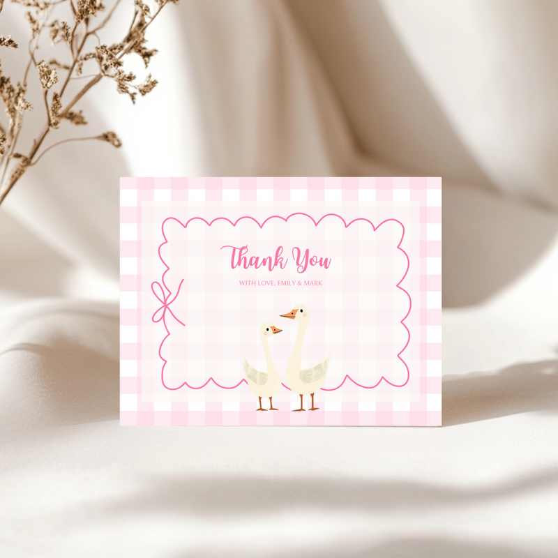 Baby Shower Invitation Bundle - Pink Silly Goose Gingham BS22