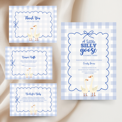 Baby Shower Invitation Bundle - Blue Silly Goose Gingham BS23