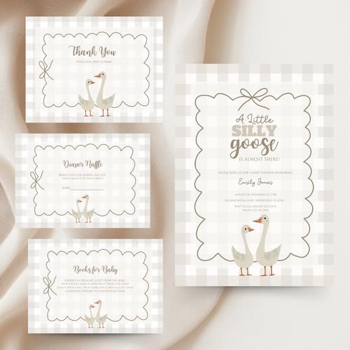 Baby Shower Invitation Bundle - Beige Silly Goose Gingham BS25