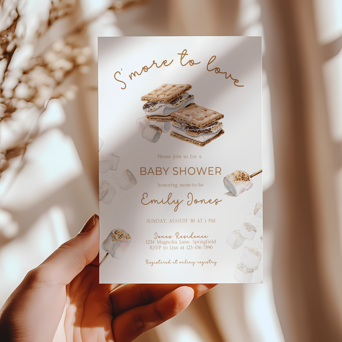 Baby Shower Invitation - S'more to Love Marshmallow Bonfire BS145