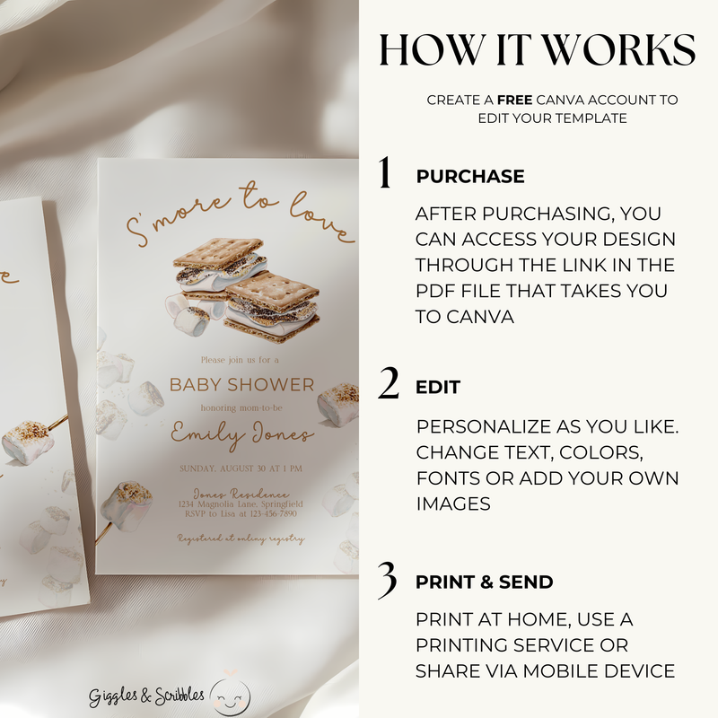 Baby Shower Invitation Bundle - S'more To Love Bonfire Marshmallows BS145