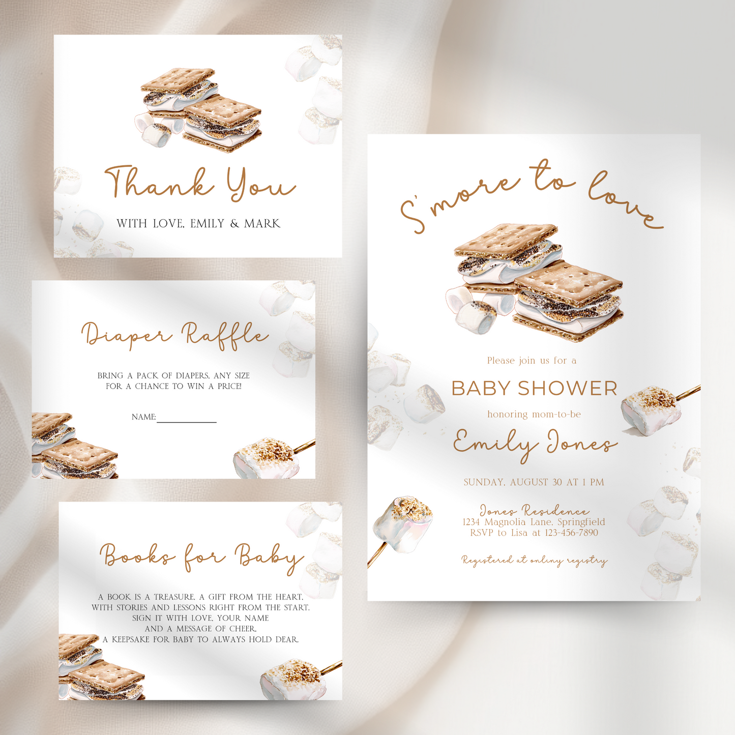 Baby Shower Invitation Bundle - S'more To Love Bonfire Marshmallows BS145