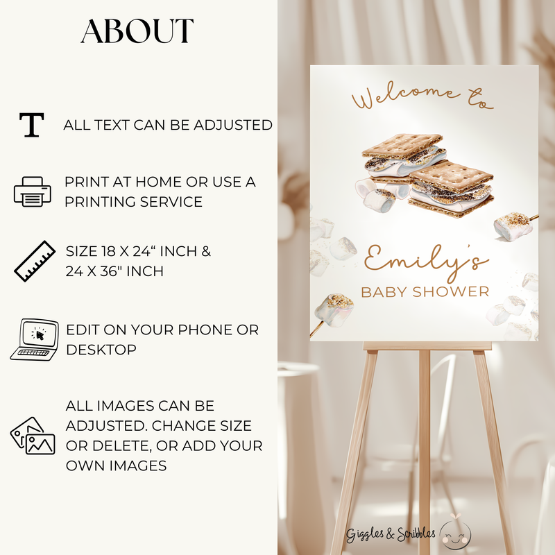 Baby Shower Welcome Sign - Bonfire Marshmallows S'more To Love BS145