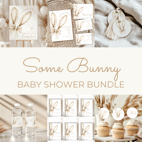Baby Shower Mega Bundle - Some Bunny Is On The Way Beige Easter Bow BS76