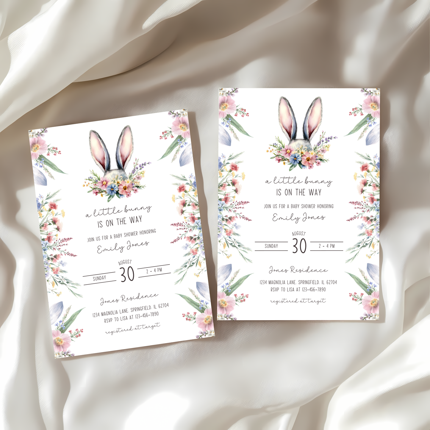 Baby Shower Invitation - A Little Bunny Is On The Way Wildflowers Spring Easter BS92