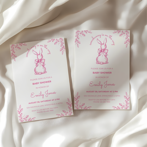 Baby Shower Invitation - Some Bunny Is On The Way Pink Toile Coquette Easter Spring BS93