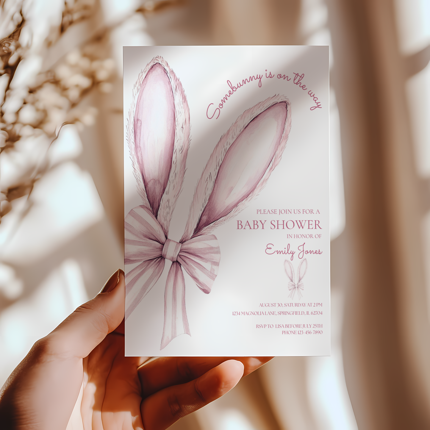 Baby Shower Invitation Bundle - Somebunny Is On The Way Easter Bunny Coquette Bow Pink BS75