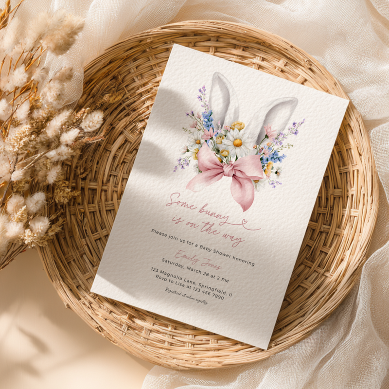 Floral Some Bunny Is On The Way Baby Shower Invitation BS286