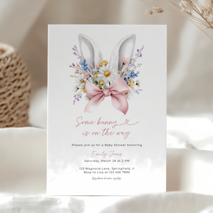 Floral Some Bunny Is On The Way Baby Shower Invitation BS286