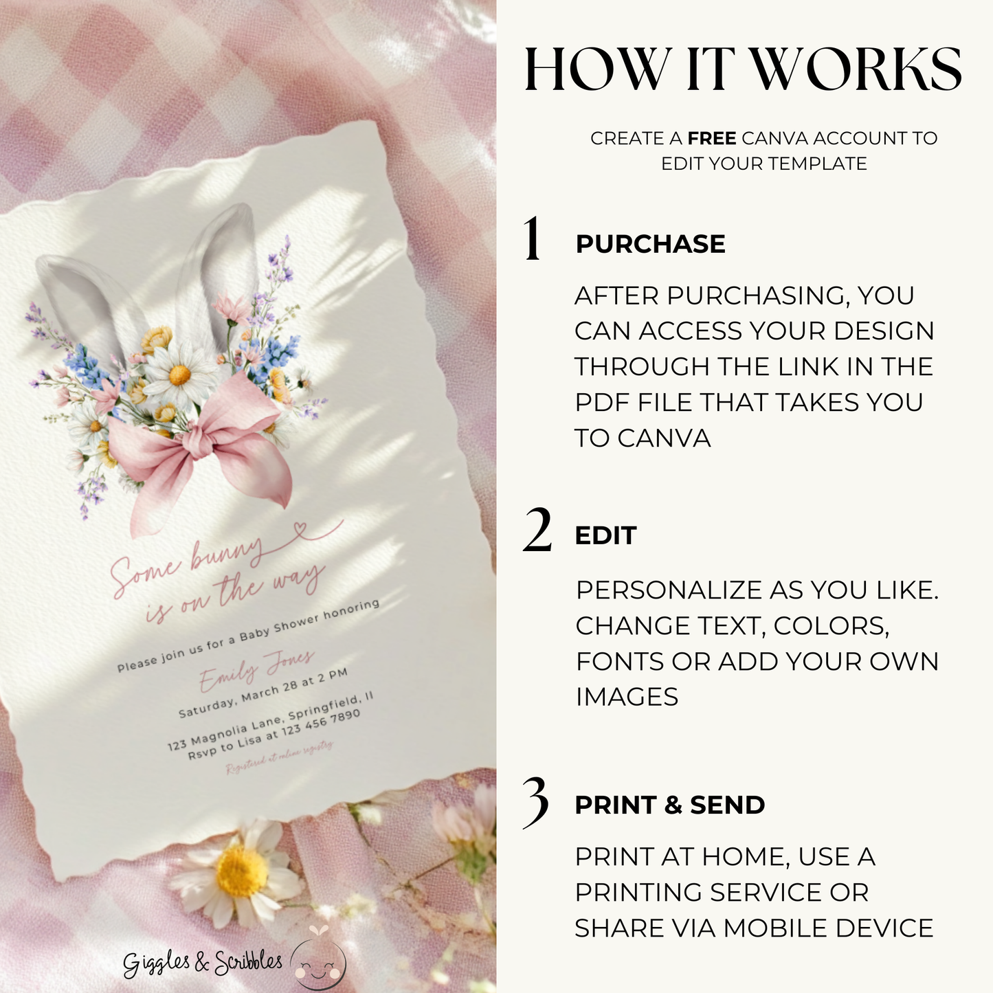 Floral Some Bunny Is On The Way Baby Shower Invitation BS286