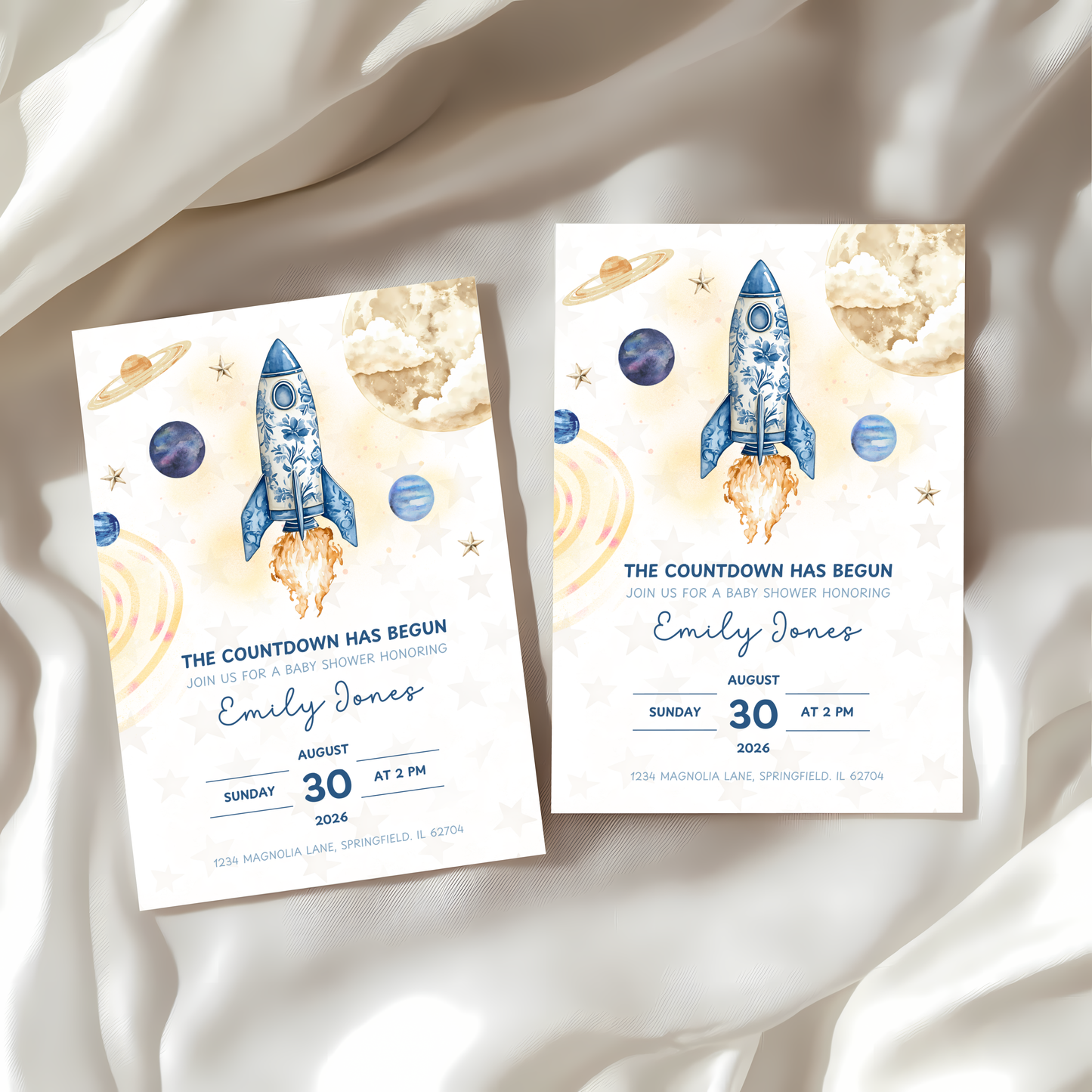 Baby Shower Invitation - The Countdown Has Begun Space Astronaut Rocket BS57