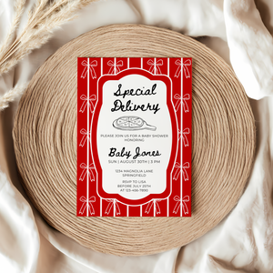 Baby Shower Invitation - Special Delivery Pizza with Bows BS137