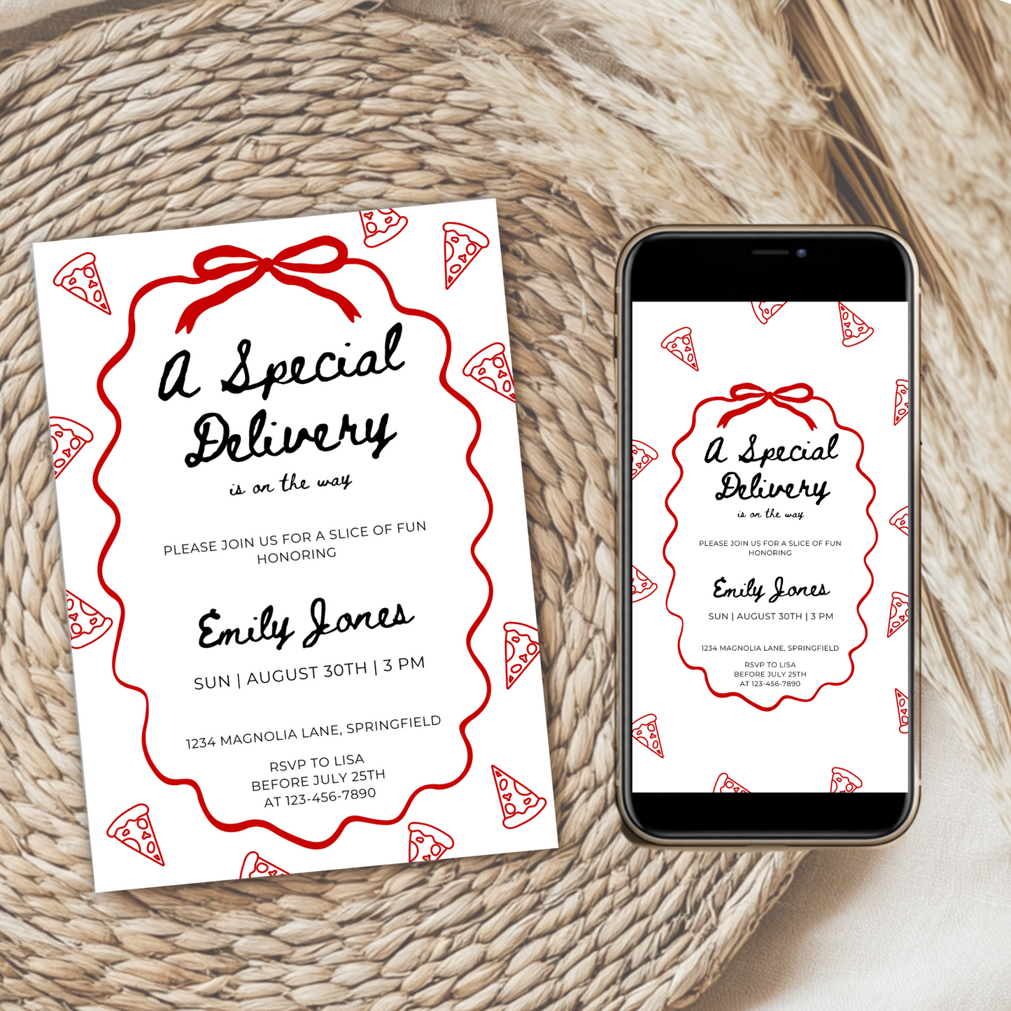 Baby Shower Invitation Bundle - Special Delivery Pizza Italian Food Theme BS137