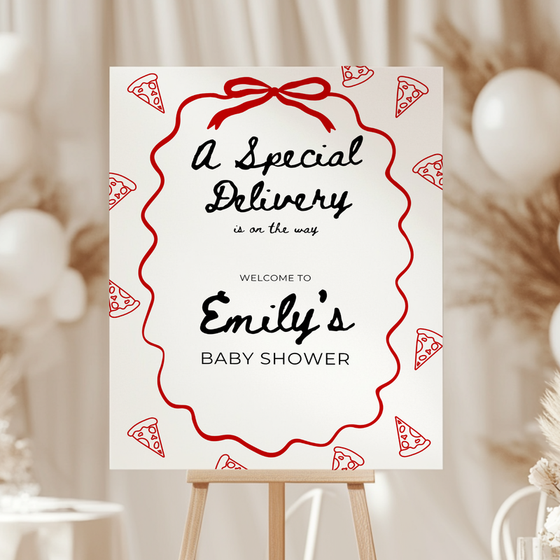 Baby Shower Welcome Sign - Pizza Special Delivery Is On The Way BS137