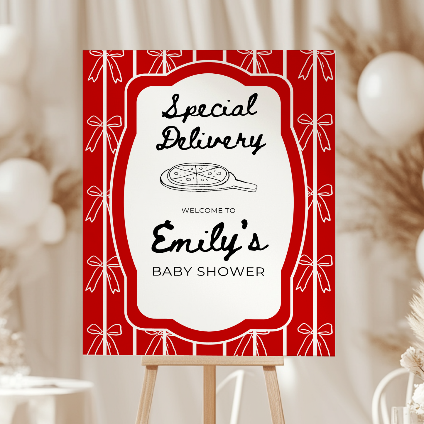Baby Shower Welcome Sign - Special Delivery Pizza Our Hearts BS137