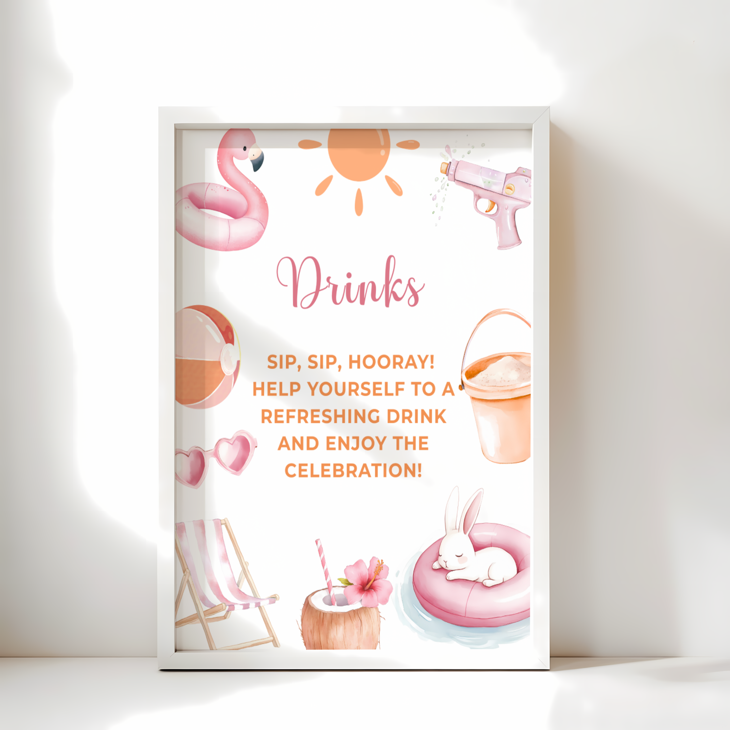 Baby Shower Table Sign Bundle - Splish Splash Girl Summer Pool Party BS141