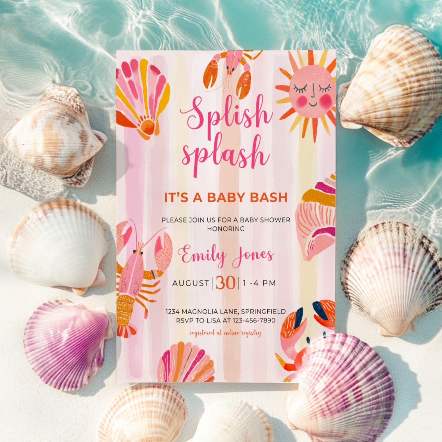 Baby Shower Invitation - Splish Splash Baby Bash Vibrant Summer Pool Party BS157