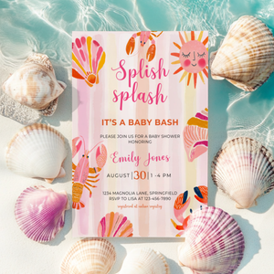 Baby Shower Invitation - Splish Splash Baby Bash Vibrant Summer Pool Party BS157
