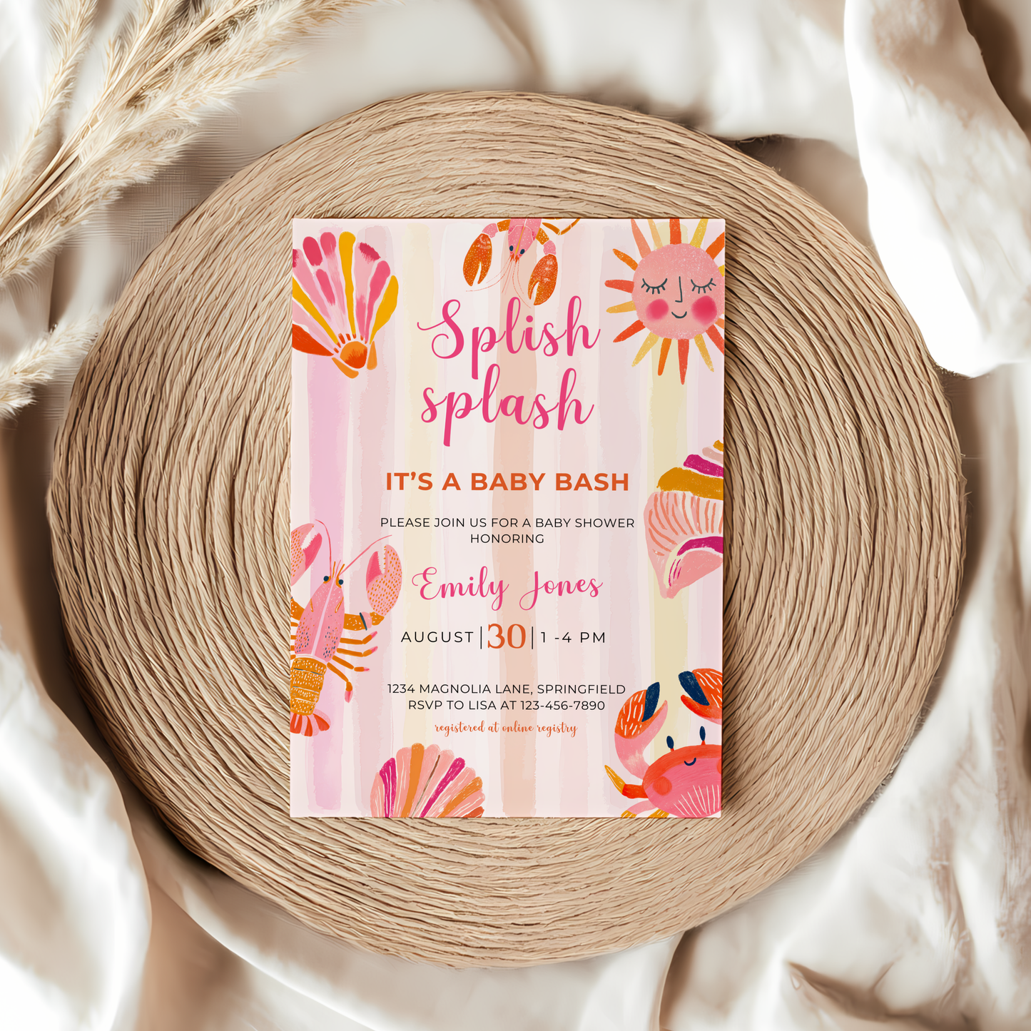 Baby Shower Invitation - Splish Splash Baby Bash Vibrant Summer Pool Party BS157