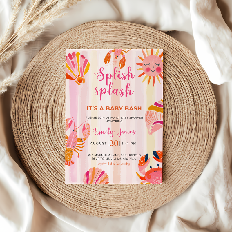 Baby Shower Invitation - Splish Splash Baby Bash Vibrant Summer Pool Party BS157