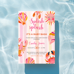Baby Shower Invitation - Splish Splash Baby Bash Vibrant Summer Pool Party BS157