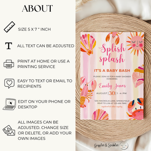 Baby Shower Invitation - Splish Splash Baby Bash Vibrant Summer Pool Party BS157