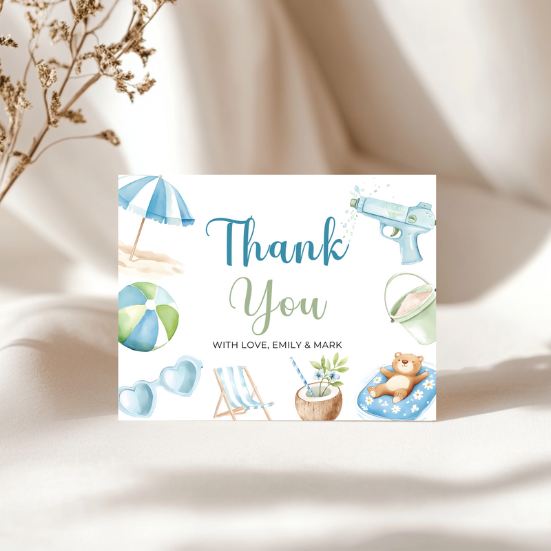 Baby Shower Invitation Bundle - Blue Splish Splash Baby Bash Pool Party Beach BS142