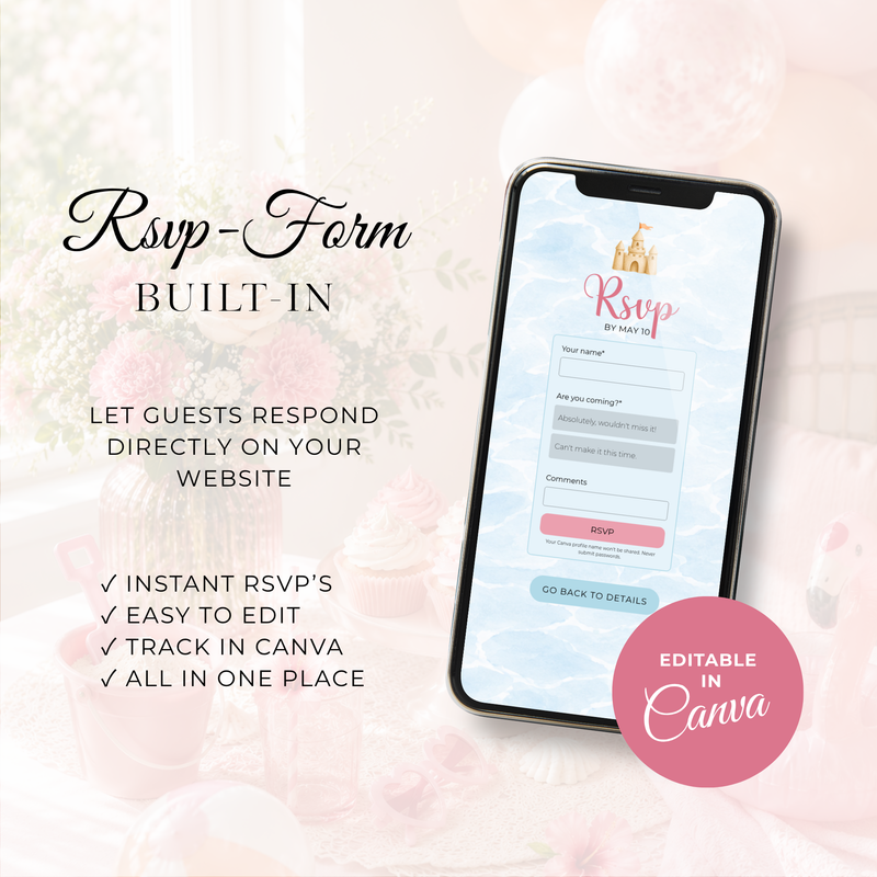 Pink Splish Splash Baby Shower Website Invitation with RSVP BS141