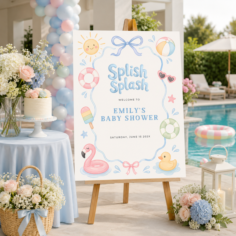 Splish Splash Baby Shower Welcome Sign Template L137