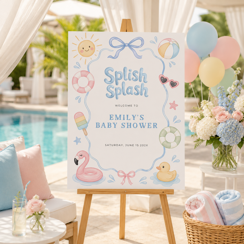 Splish Splash Baby Shower Welcome Sign Template L137