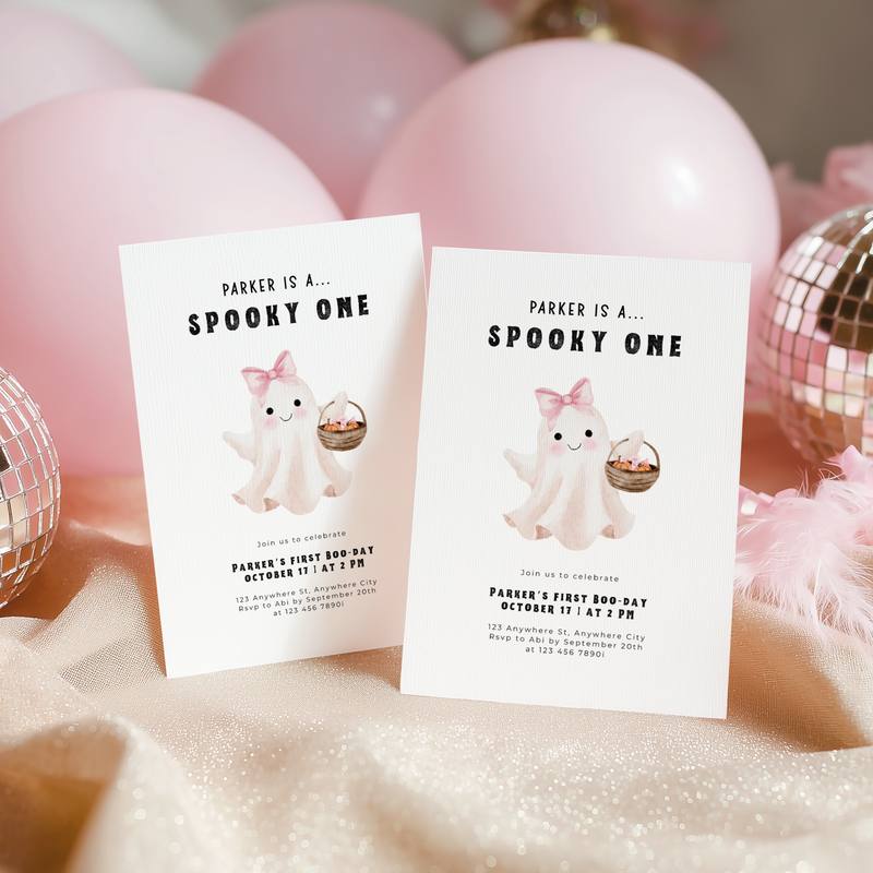 Spooky One Halloween First Birthday Invitation Cute Ghost L42