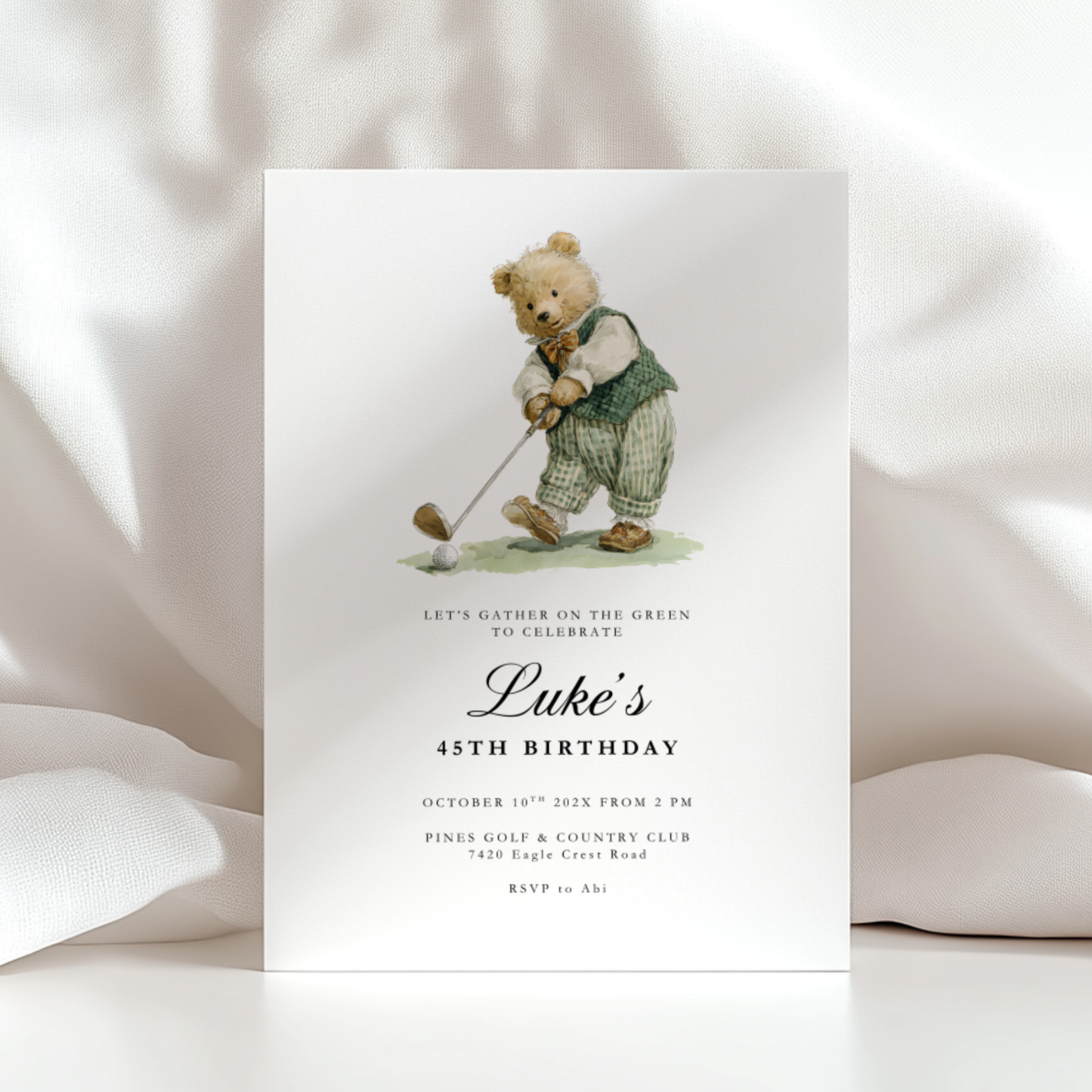 Golf Sports Bear Birthday Invitation Template L17