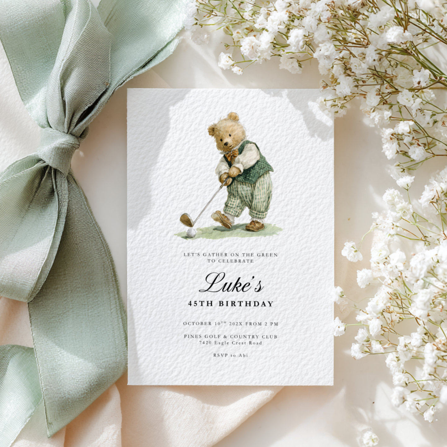 Golf Sports Bear Birthday Invitation Template L17