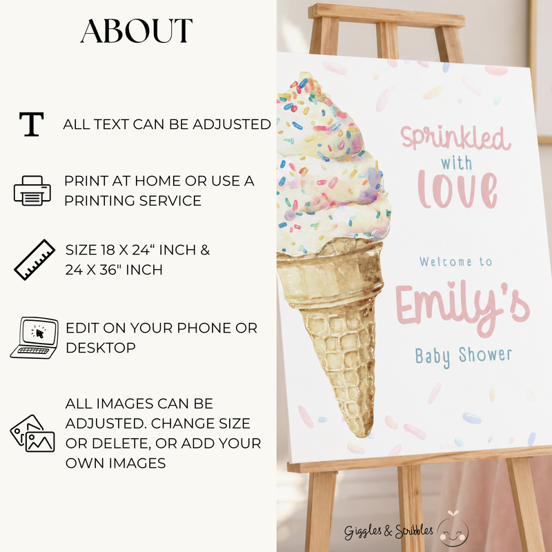 Sprinkled With Love Baby Shower Welcome Sign Ice Cream BS195