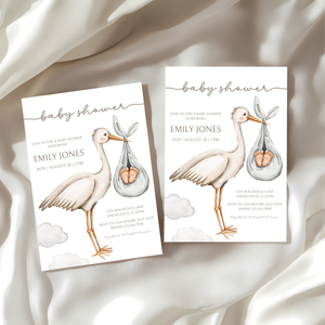 Baby Shower Invitation - Bundle Of Joy Stork Carrying BS107