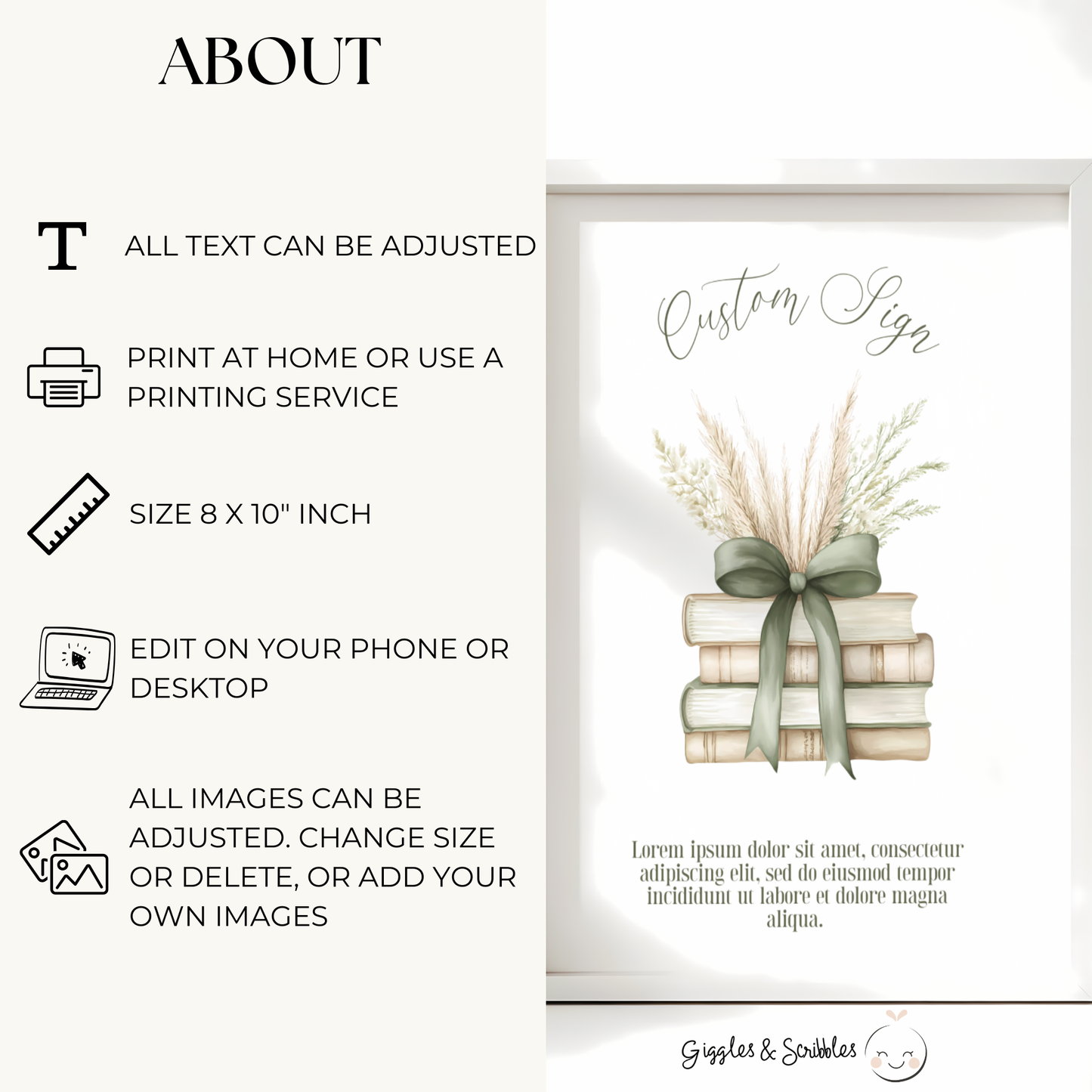 Baby Shower Table Sign Bundle - Sage Green Storybook A New Chapter BS72