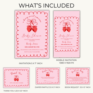 Baby Shower Invitation Bundle - Berry Sweet Coquette Pink Strawberry Grandmillennial BS151