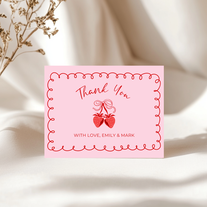 Baby Shower Invitation Bundle - Berry Sweet Coquette Pink Strawberry Grandmillennial BS151