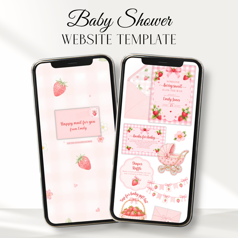 Strawberry Baby Shower Invitation Website with RSVP BS307