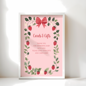 Baby Shower Table Sign Bundle - Berry Sweet Pink Strawberry Vintage Floral BS63